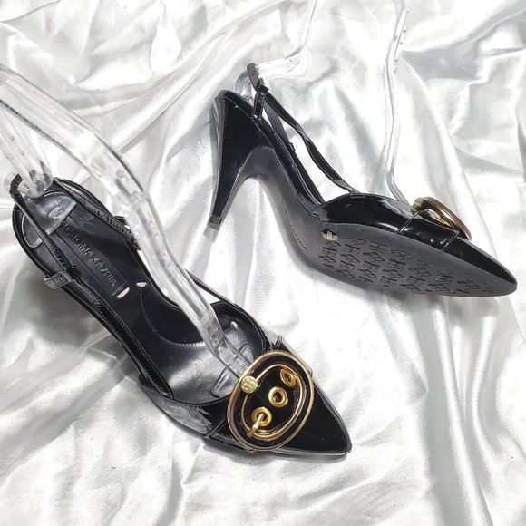 BCBGMaxAzria Black Heels with Gold Accents - Picture 3 of 5